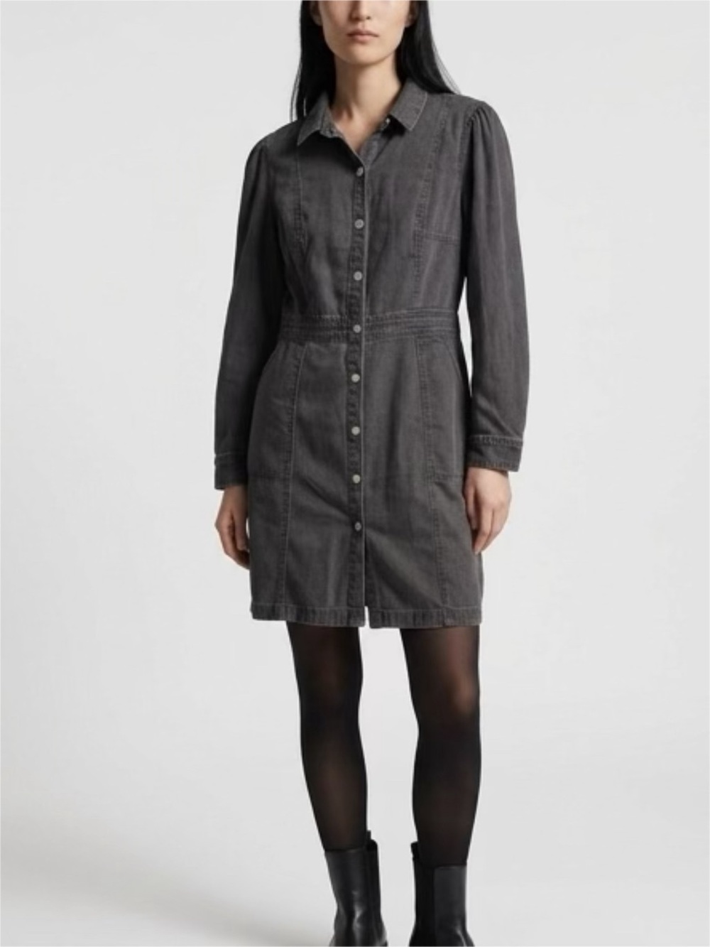 UNTUCKit Washed Charcoal Button-Front Shirt Dress - Gray